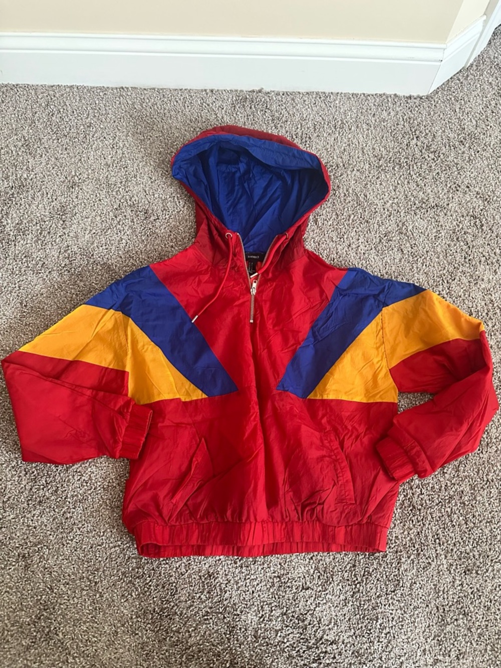 Forever 21 Red, Blue & Yellow Colorblock Hooded Windbreaker Jacket